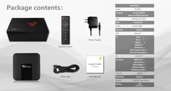 Android 11 TX3 Mini Plus OTT  Decodificador Amlogic S905W 4K de cuatro núcleos