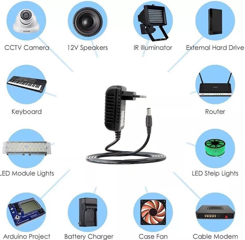 Adaptador de CC de CA regulado por enchufe de la UE de 12V Convertidor de 100V-240V Fuente de alimentación de 1A 1000mA